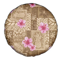 Beige Hawaii Hibiscus With Tropical Flowers Motifs Spare Tire Cover LT14 - Polynesian Pride