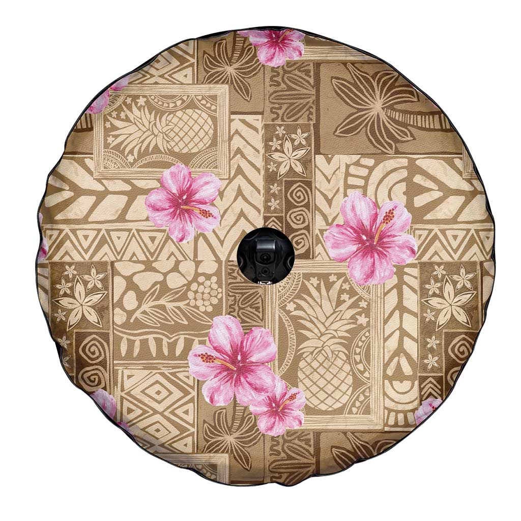 Beige Hawaii Hibiscus With Tropical Flowers Motifs Spare Tire Cover LT14 - Polynesian Pride