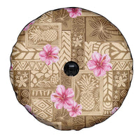 Beige Hawaii Hibiscus With Tropical Flowers Motifs Spare Tire Cover LT14 - Polynesian Pride