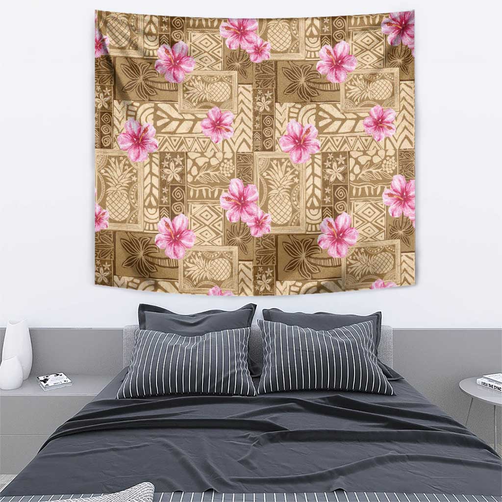 Beige Hawaii Hibiscus With Tropical Flowers Motifs Tapestry LT14 - Polynesian Pride