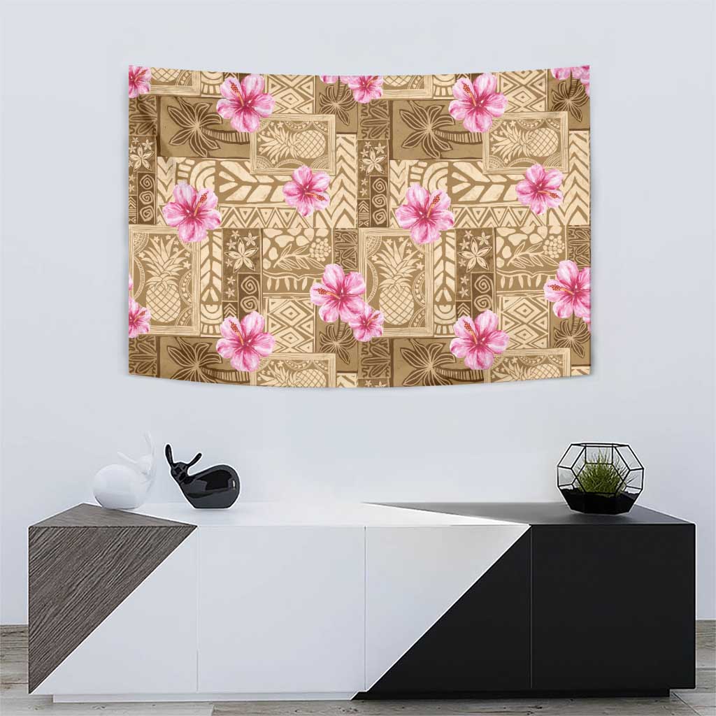 Beige Hawaii Hibiscus With Tropical Flowers Motifs Tapestry LT14 - Polynesian Pride