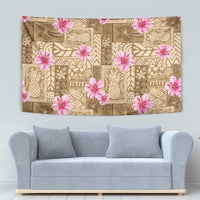 Beige Hawaii Hibiscus With Tropical Flowers Motifs Tapestry LT14 - Polynesian Pride