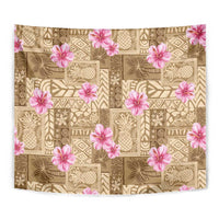 Beige Hawaii Hibiscus With Tropical Flowers Motifs Tapestry LT14 - Polynesian Pride