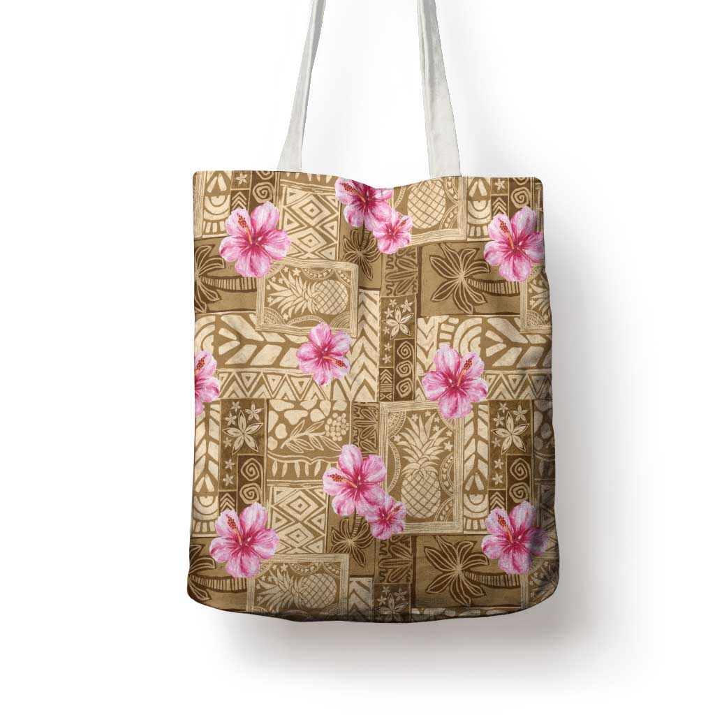 Beige Hawaii Hibiscus With Tropical Flowers Motifs Tote Bag LT14 - Polynesian Pride