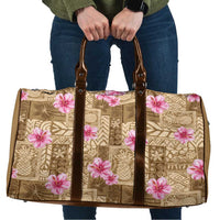 Beige Hawaii Hibiscus With Tropical Flowers Motifs Travel Bag LT14 Beige - Polynesian Pride
