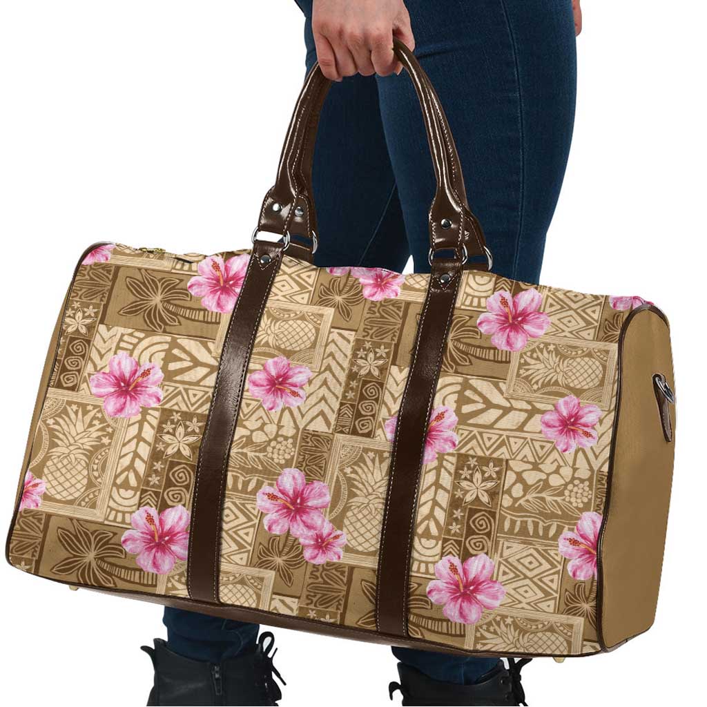 Beige Hawaii Hibiscus With Tropical Flowers Motifs Travel Bag LT14 - Polynesian Pride