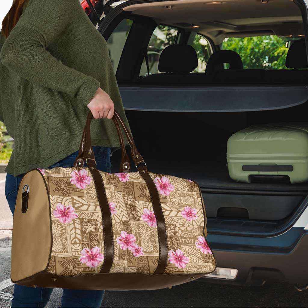 Beige Hawaii Hibiscus With Tropical Flowers Motifs Travel Bag LT14 - Polynesian Pride