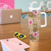 Beige Hawaii Hibiscus With Tropical Flowers Motifs Tumbler With Handle LT14 - Polynesian Pride