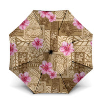 Beige Hawaii Hibiscus With Tropical Flowers Motifs Umbrella LT14 One Size Folded 11.42 inch Opened Diameter 37.4 inch Beige - Polynesian Pride