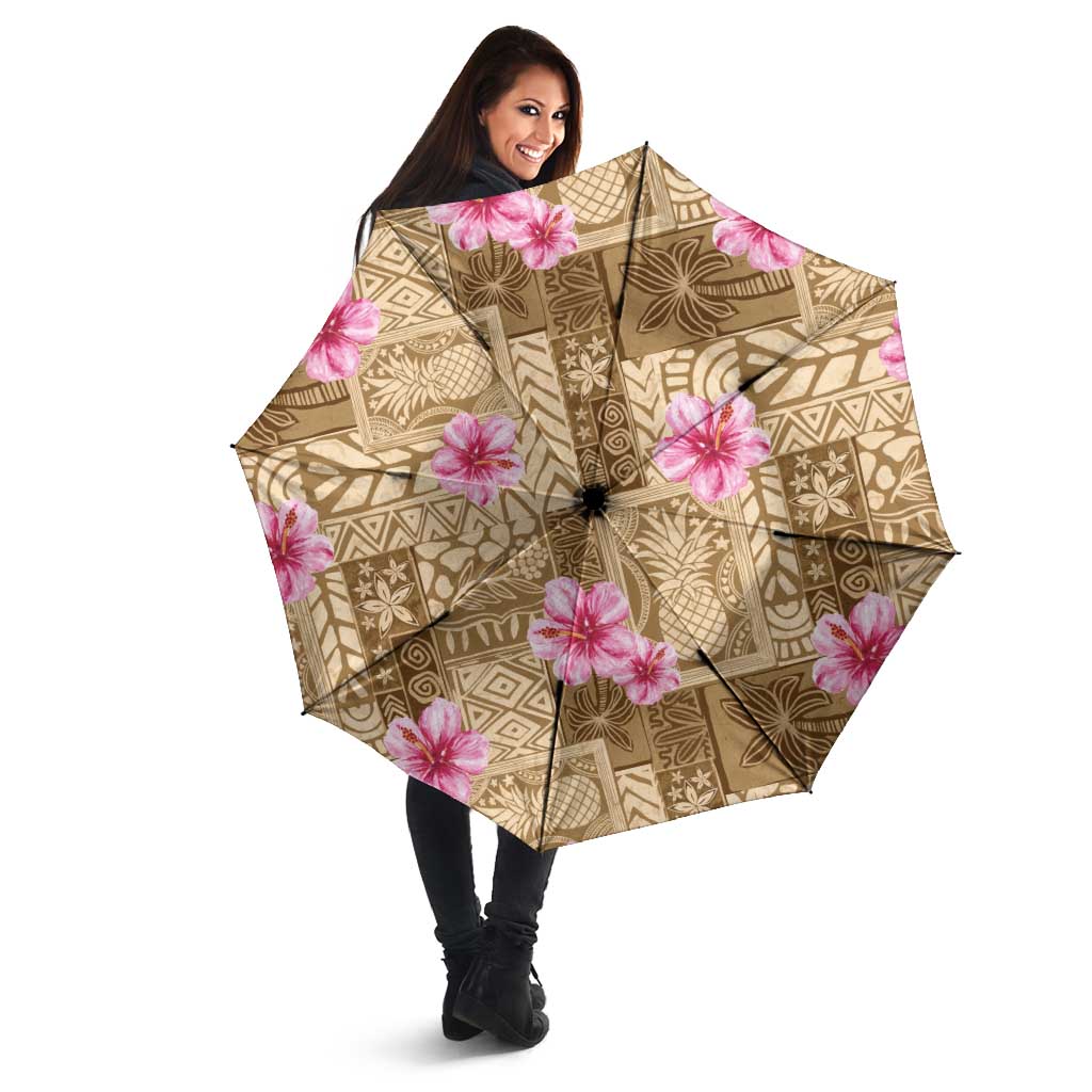 Beige Hawaii Hibiscus With Tropical Flowers Motifs Umbrella LT14 - Polynesian Pride