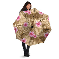 Beige Hawaii Hibiscus With Tropical Flowers Motifs Umbrella LT14 - Polynesian Pride