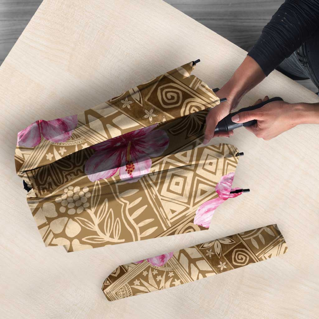 Beige Hawaii Hibiscus With Tropical Flowers Motifs Umbrella LT14 - Polynesian Pride