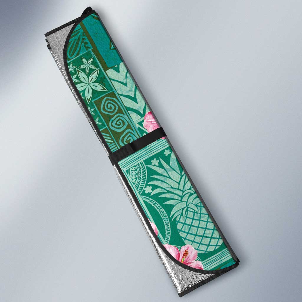 Cyan Hawaii Hibiscus With Tropical Flowers Motifs Auto Sun Shade LT14 - Polynesian Pride
