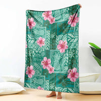 Cyan Hawaii Hibiscus With Tropical Flowers Motifs Blanket LT14 - Polynesian Pride