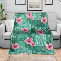 Cyan Hawaii Hibiscus With Tropical Flowers Motifs Blanket LT14 - Polynesian Pride