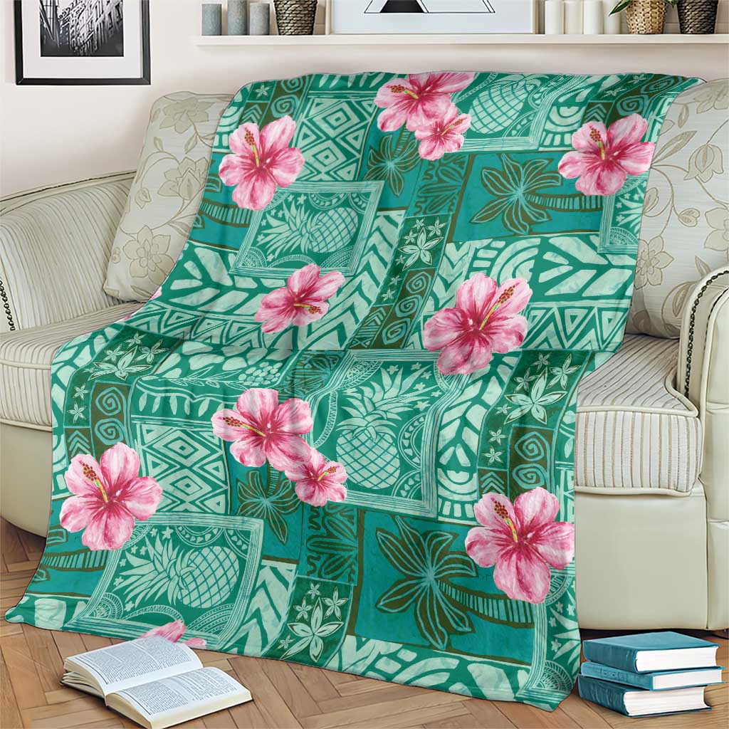 Cyan Hawaii Hibiscus With Tropical Flowers Motifs Blanket LT14 - Polynesian Pride
