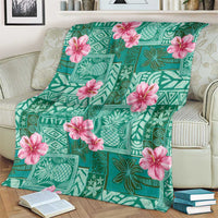 Cyan Hawaii Hibiscus With Tropical Flowers Motifs Blanket LT14 - Polynesian Pride