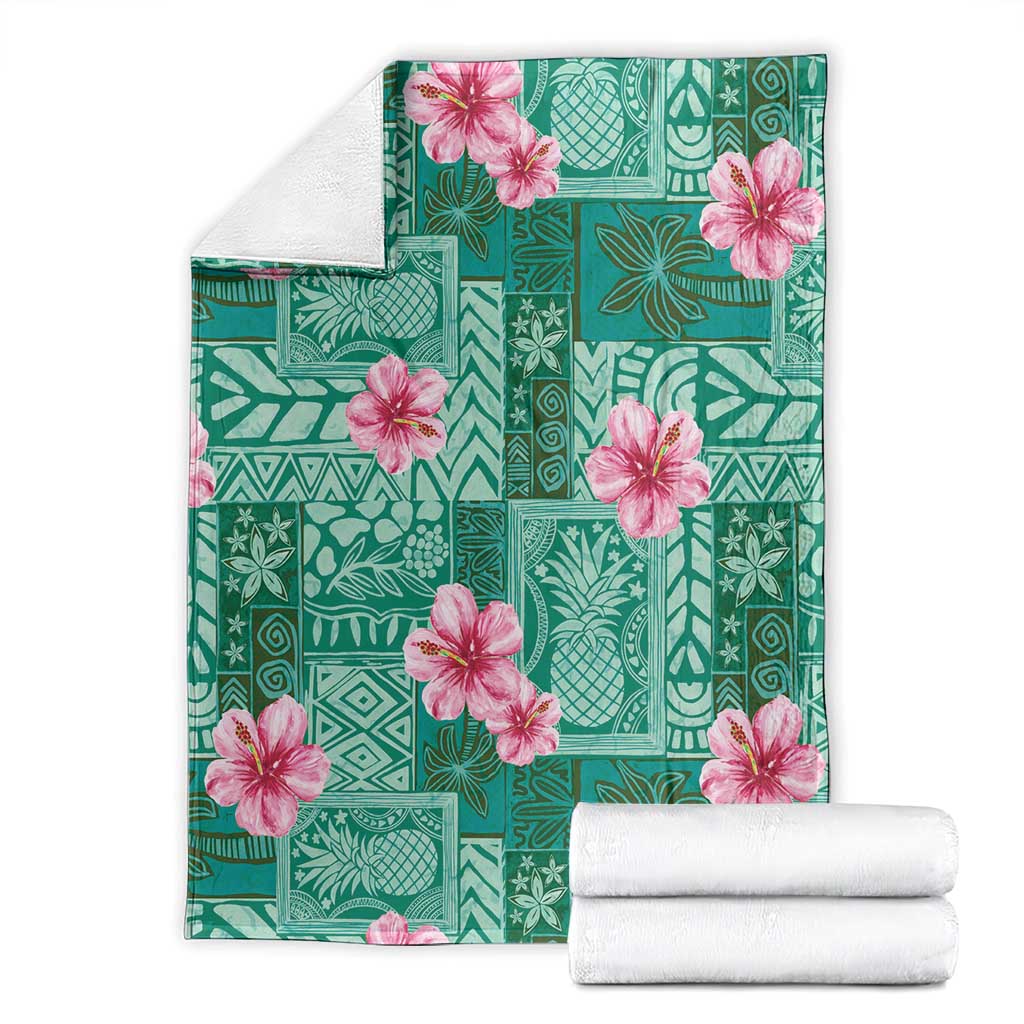 Cyan Hawaii Hibiscus With Tropical Flowers Motifs Blanket LT14 - Polynesian Pride