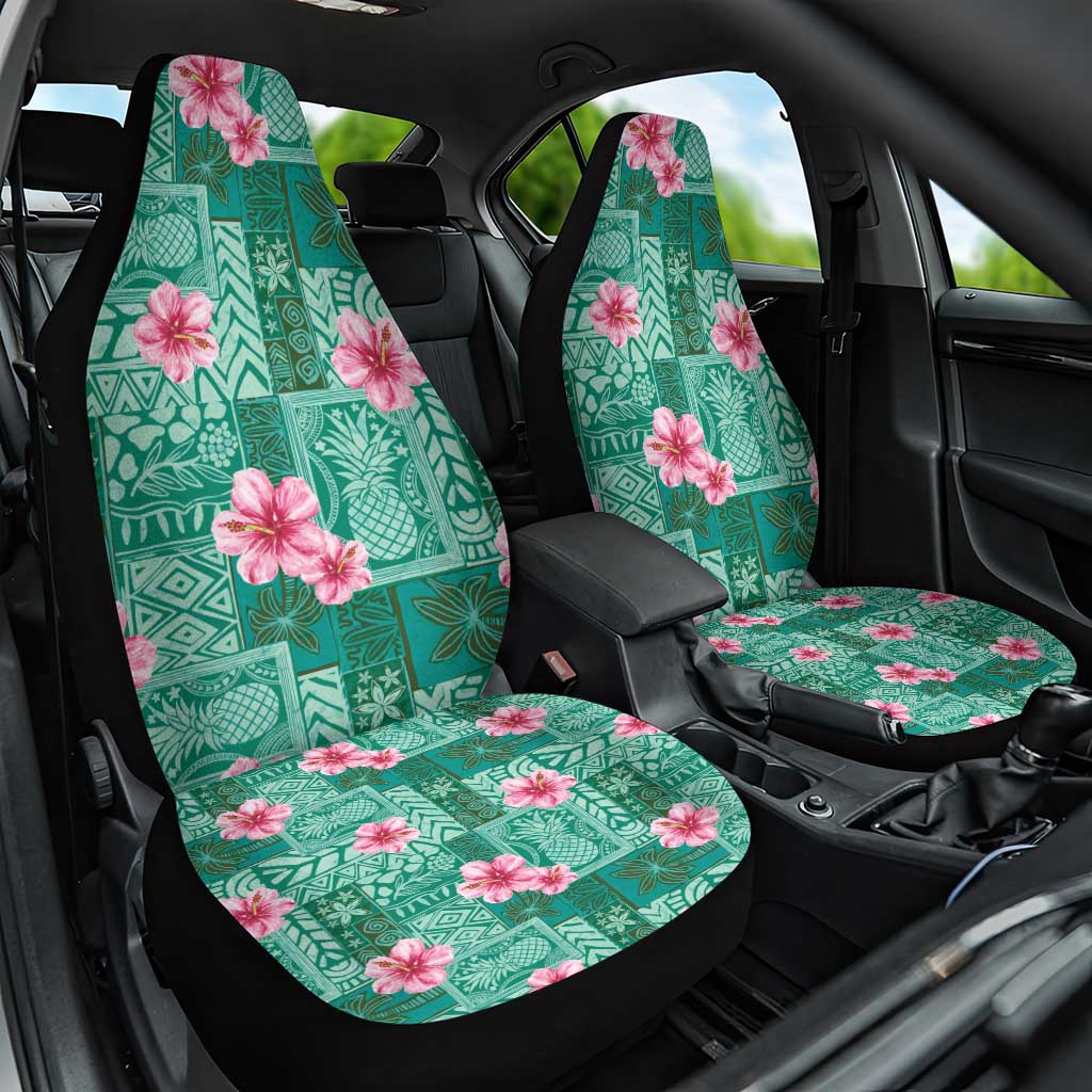 Cyan Hawaii Hibiscus With Tropical Flowers Motifs Car Seat Cover LT14 One Size Cyan - Polynesian Pride
