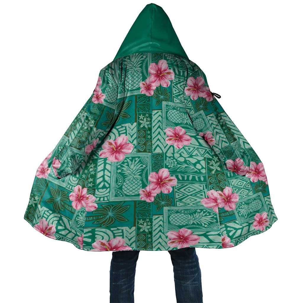 Cyan Hawaii Hibiscus With Tropical Flowers Motifs Cloak LT14 Unisex Cyan - Polynesian Pride