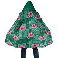 Cyan Hawaii Hibiscus With Tropical Flowers Motifs Cloak LT14 Unisex Cyan - Polynesian Pride