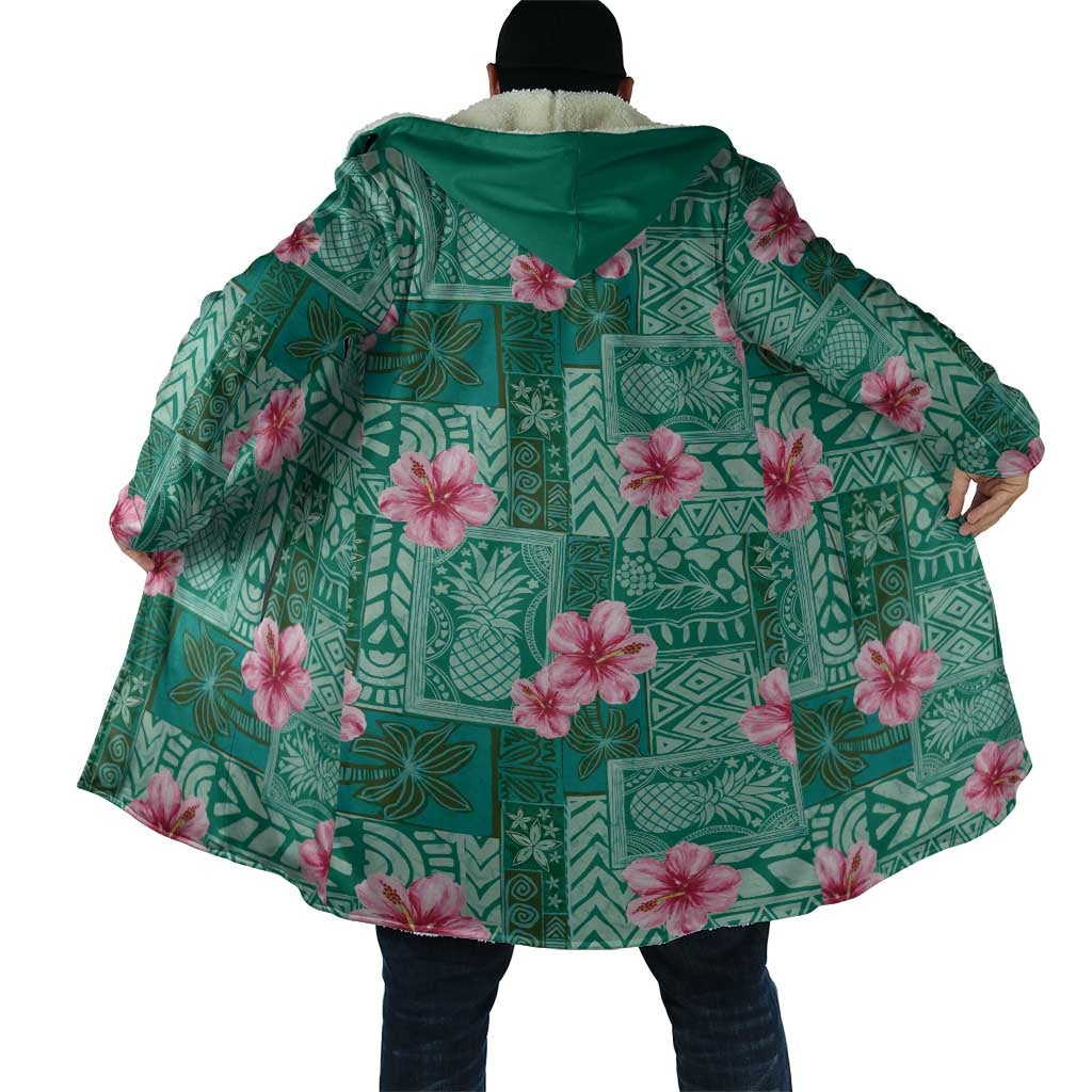 Cyan Hawaii Hibiscus With Tropical Flowers Motifs Cloak LT14 - Polynesian Pride