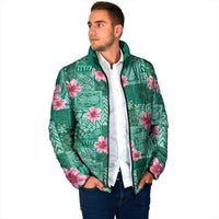 Cyan Hawaii Hibiscus With Tropical Flowers Motifs Padded Jacket LT14 - Polynesian Pride