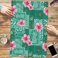 Cyan Hawaii Hibiscus With Tropical Flowers Motifs Puzzle LT14 Cyan - Polynesian Pride