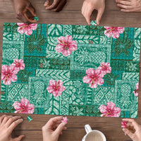 Cyan Hawaii Hibiscus With Tropical Flowers Motifs Puzzle LT14 - Polynesian Pride