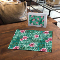 Cyan Hawaii Hibiscus With Tropical Flowers Motifs Puzzle LT14 - Polynesian Pride