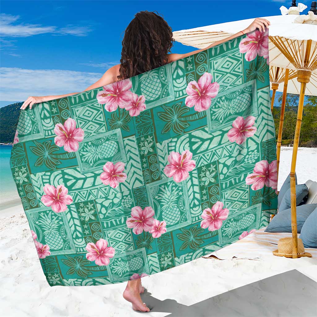 Cyan Hawaii Hibiscus With Tropical Flowers Motifs Sarong LT14 One Size 44 x 66 inches Cyan - Polynesian Pride