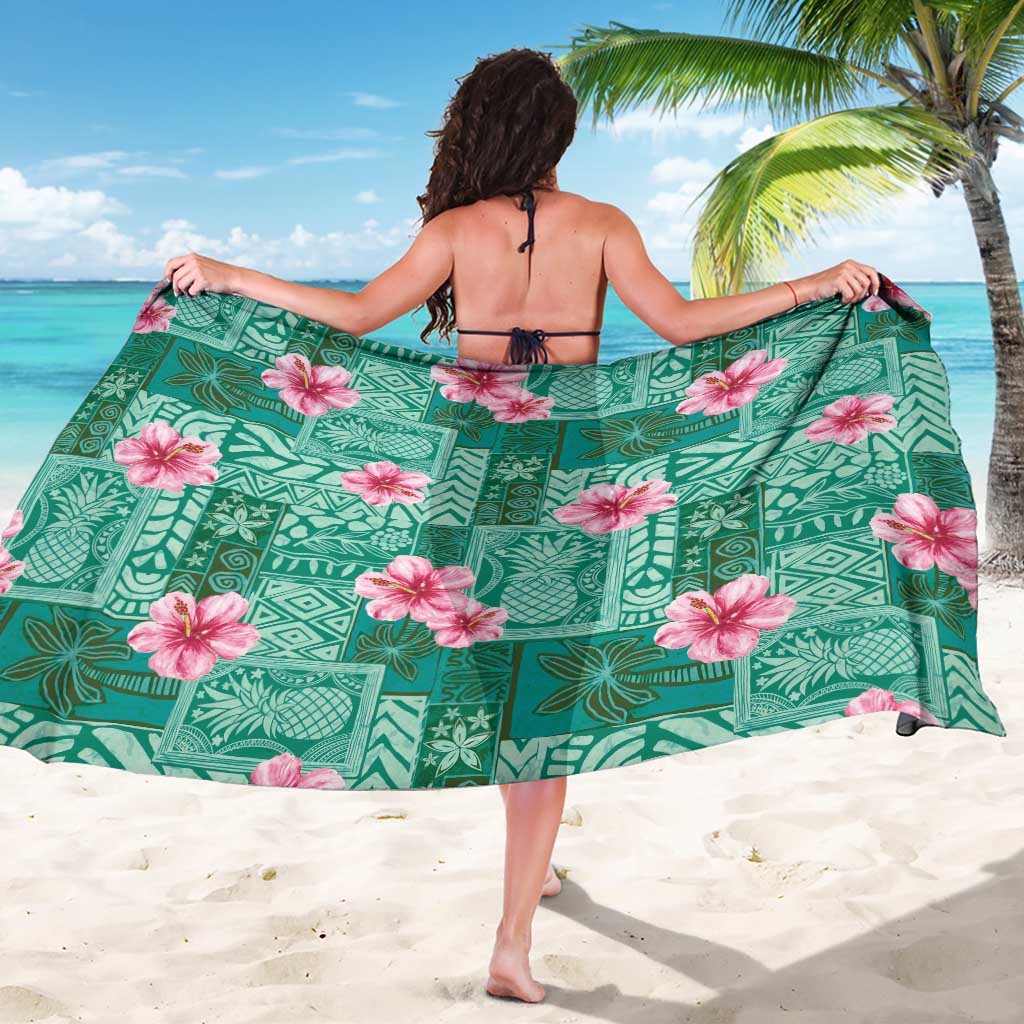 Cyan Hawaii Hibiscus With Tropical Flowers Motifs Sarong LT14 - Polynesian Pride