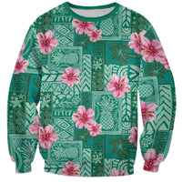 Cyan Hawaii Hibiscus With Tropical Flowers Motifs Sweatshirt LT14 Unisex Cyan - Polynesian Pride