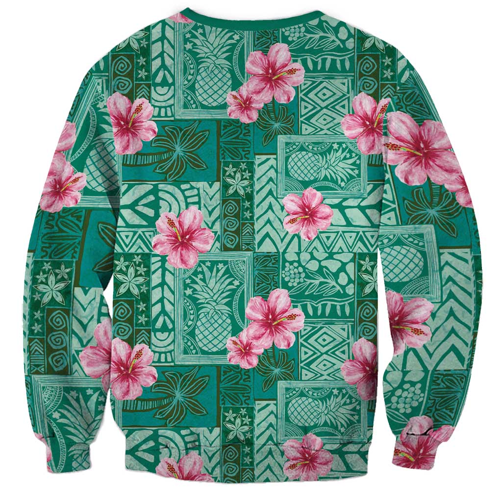 Cyan Hawaii Hibiscus With Tropical Flowers Motifs Sweatshirt LT14 - Polynesian Pride
