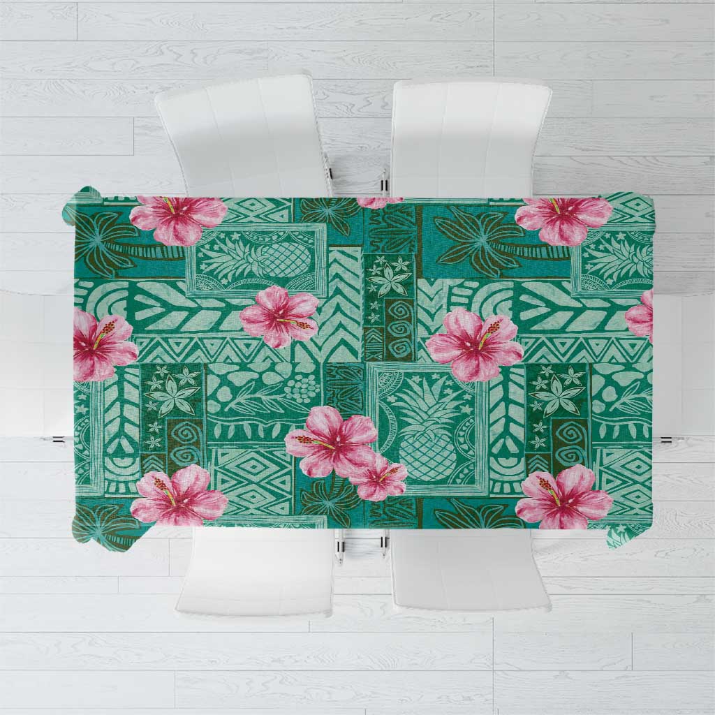 Cyan Hawaii Hibiscus With Tropical Flowers Motifs Tablecloth LT14 Cyan - Polynesian Pride