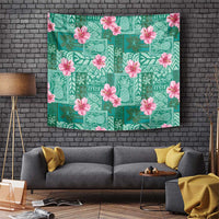 Cyan Hawaii Hibiscus With Tropical Flowers Motifs Tapestry LT14 Cyan - Polynesian Pride