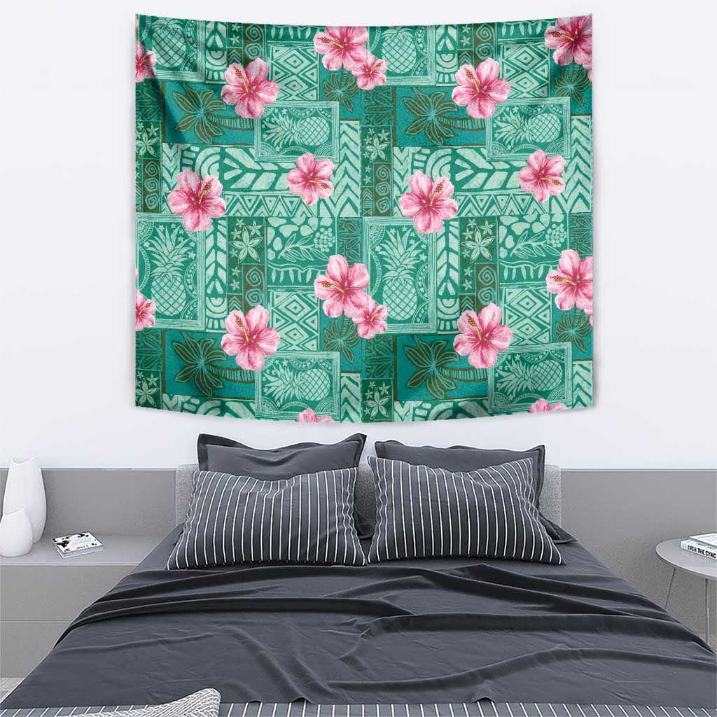 Cyan Hawaii Hibiscus With Tropical Flowers Motifs Tapestry LT14 - Polynesian Pride