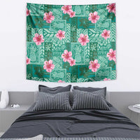 Cyan Hawaii Hibiscus With Tropical Flowers Motifs Tapestry LT14 - Polynesian Pride