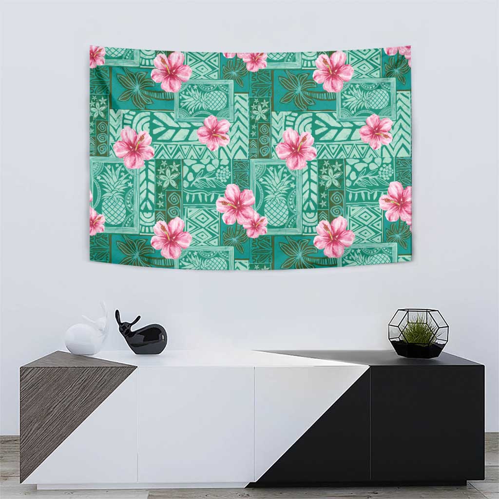 Cyan Hawaii Hibiscus With Tropical Flowers Motifs Tapestry LT14 - Polynesian Pride
