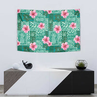 Cyan Hawaii Hibiscus With Tropical Flowers Motifs Tapestry LT14 - Polynesian Pride