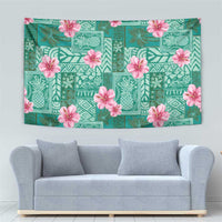 Cyan Hawaii Hibiscus With Tropical Flowers Motifs Tapestry LT14 - Polynesian Pride