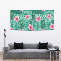 Cyan Hawaii Hibiscus With Tropical Flowers Motifs Tapestry LT14 - Polynesian Pride