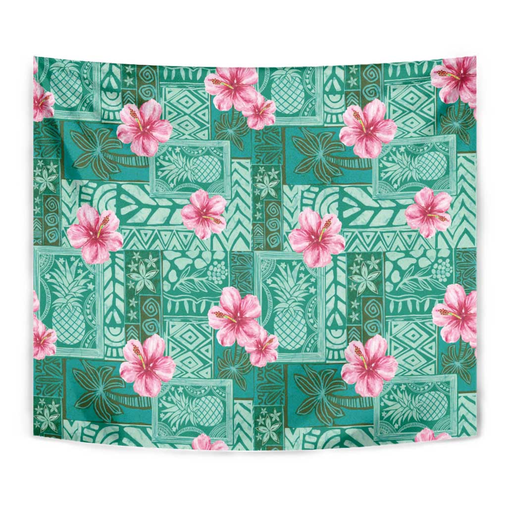 Cyan Hawaii Hibiscus With Tropical Flowers Motifs Tapestry LT14 - Polynesian Pride