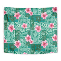 Cyan Hawaii Hibiscus With Tropical Flowers Motifs Tapestry LT14 - Polynesian Pride