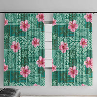 Cyan Hawaii Hibiscus With Tropical Flowers Motifs Window Curtain LT14 With Hooks Cyan - Polynesian Pride