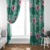 Cyan Hawaii Hibiscus With Tropical Flowers Motifs Window Curtain LT14 - Polynesian Pride