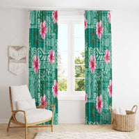 Cyan Hawaii Hibiscus With Tropical Flowers Motifs Window Curtain LT14 - Polynesian Pride