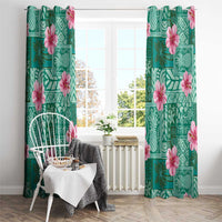 Cyan Hawaii Hibiscus With Tropical Flowers Motifs Window Curtain LT14 - Polynesian Pride