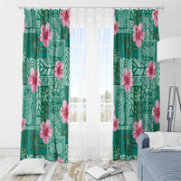 Cyan Hawaii Hibiscus With Tropical Flowers Motifs Window Curtain LT14 - Polynesian Pride