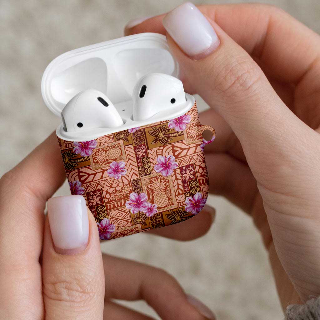 Orange Hawaii Hibiscus With Tropical Flowers Motifs AirPods Case LT14 - Polynesian Pride
